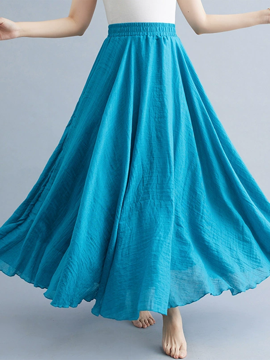 Women's Free Elastic Linen Skirt-Ocean Color