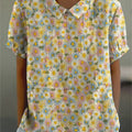 Women's Daisy Floral Art Print Casual Cotton And Linen Shirt