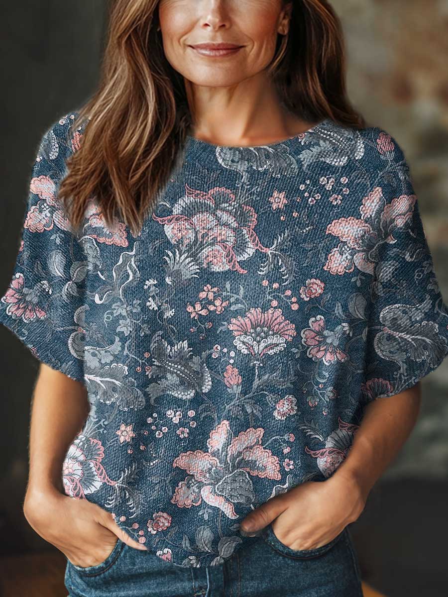 womens-vintage-ethnic-art-flower-print-casual-crew-neck-short-sleeve-knitted-sweater-xjon