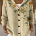 Pull à capuche boutonné décontracté pour femme, imprimé floral vintage