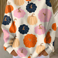 Women's Halloween Pumpkin Pattern Art Print Casual Waffle Henry Collar Sweatshirt