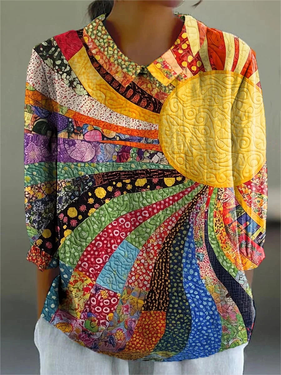Colorful Warm Sunshine & Sea of Flowers Print Buttoned Cardigan Sweater