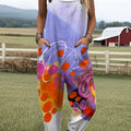 Women's Vintage Gradient  Art Print Casual 100% Cotton Wide Leg Jumpsuit