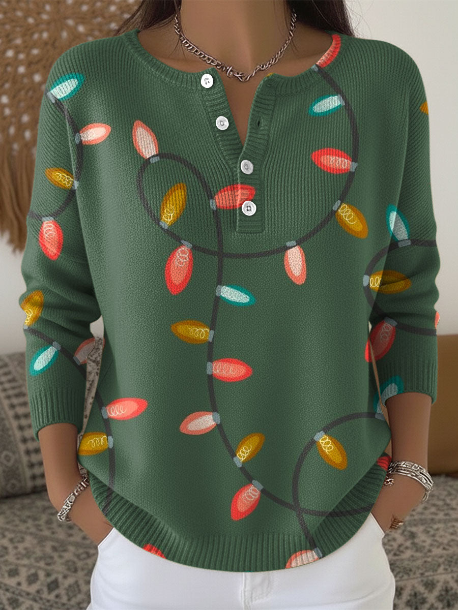 Women's Christmas Lanterns Pattern Art Print Buttoned Cardigan Sweater
