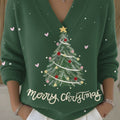 Vintage Christmas Tree Art Print Buttoned Cardigan Sweater
