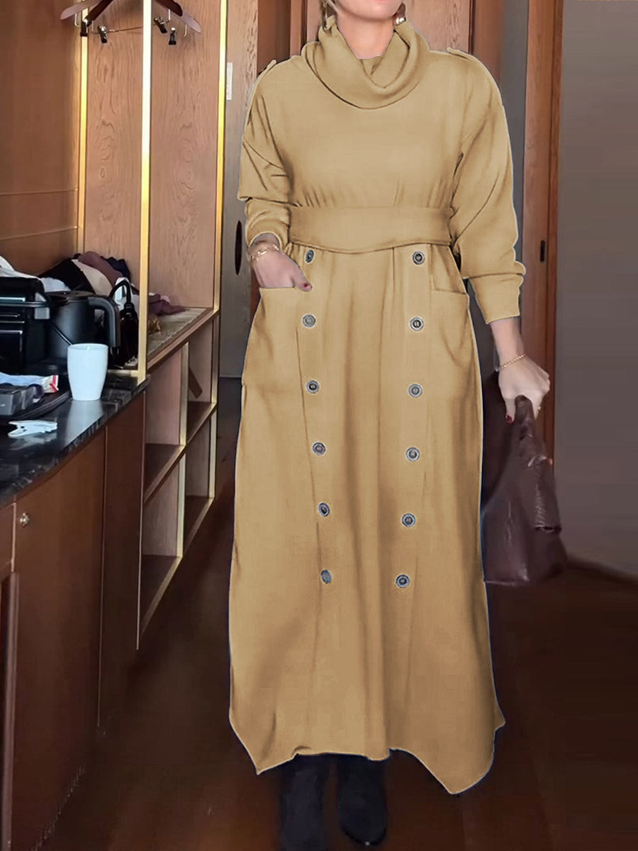 Women's Pile Neck Long Sleeve Casual Loose Knit Dress