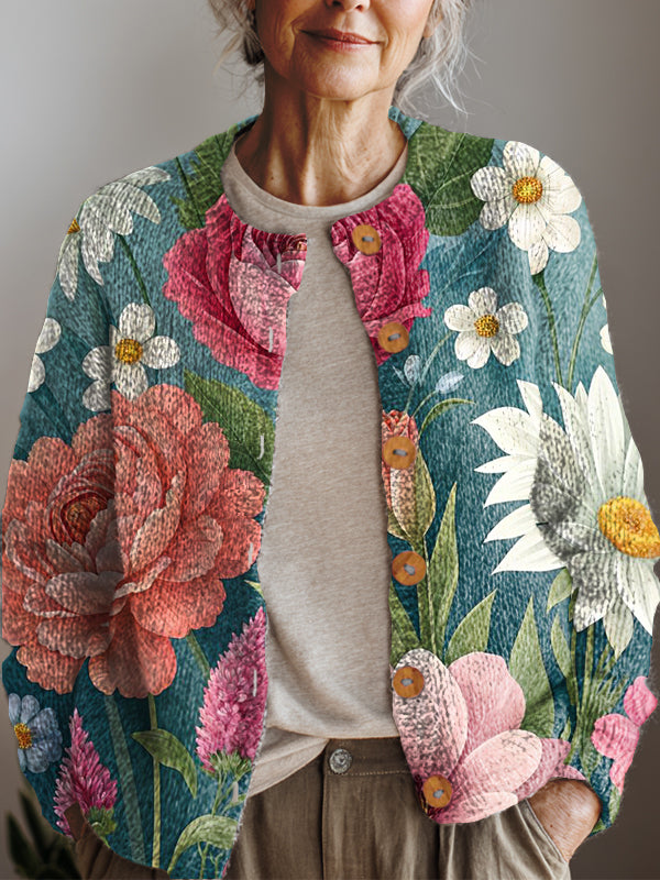 womens-retro-art-flowers-print-buttoned-cardigan-sweater-pnii
