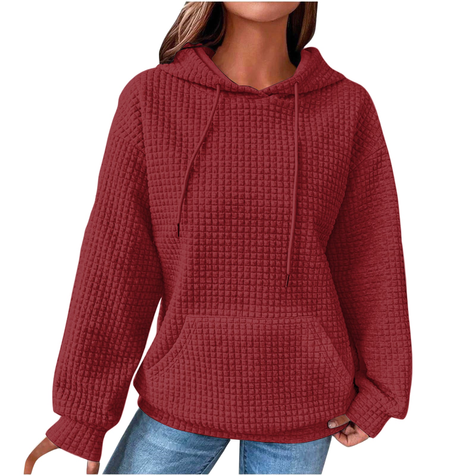 Plus size Autumn/Winter Women's Waffle Essential Creative Printed Long Sleeve Hooded Sweatshirt