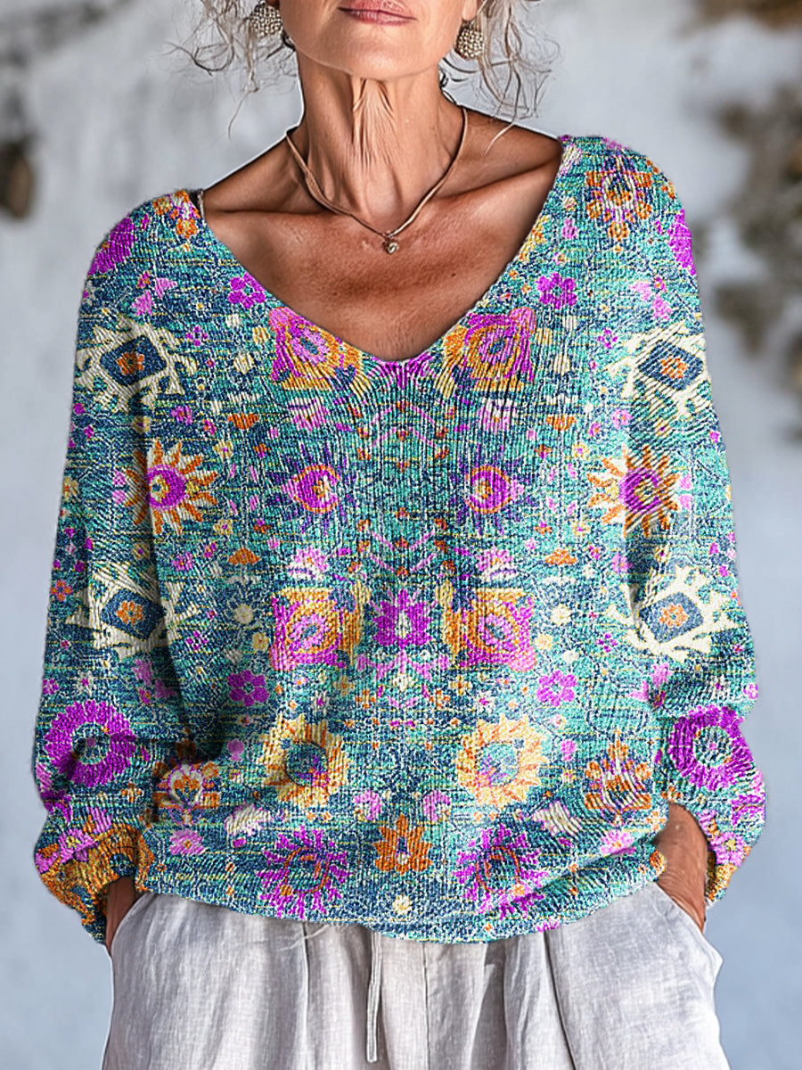 womens-beautiful-ethnic-floral-painting-art-print-casual-pullover-sweater