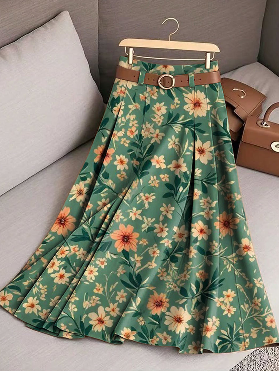 Women's Vintage Beautiful Floral Botanical Art Print Cotton Skirt