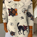 Halloween Black Cat Contrasting Colors Print Buttoned Cardigan Sweater