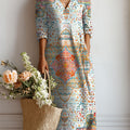 Women's Vintage Pattern Art Print Linen Pocket Dress