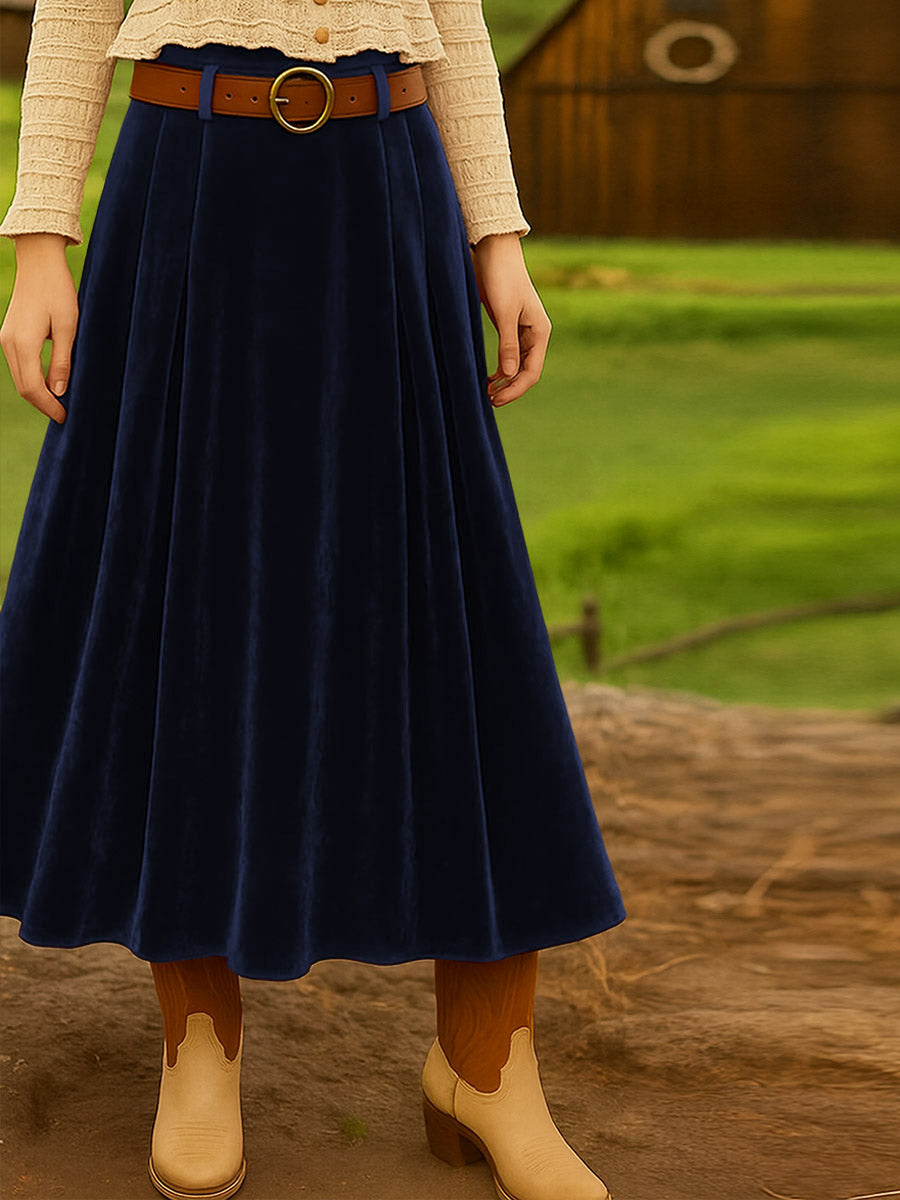 Women's Solid Color High Waist Velvet A-Line Skirt