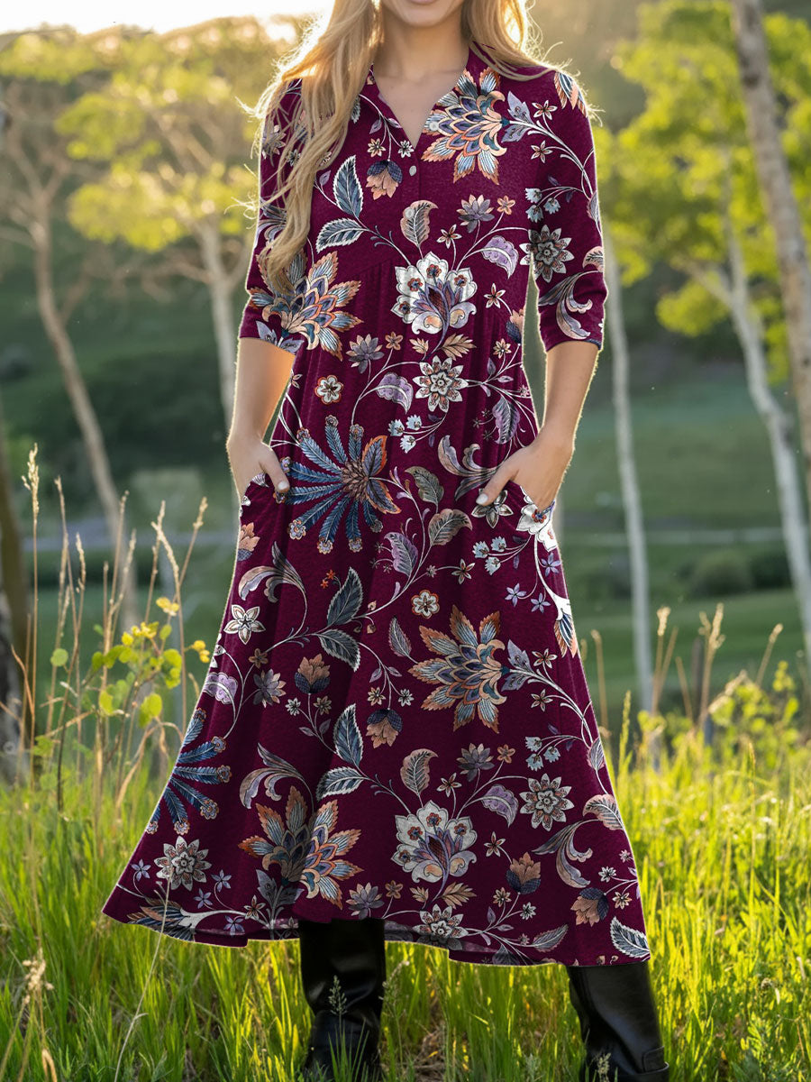 Women's Retro Flowers Pattern Colors Art Casual Print Dress