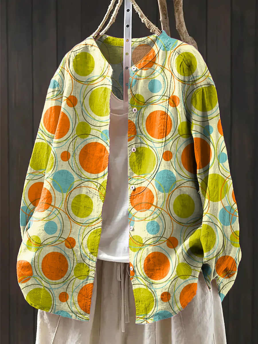 Women's Geometric Art Print Casual Cotton And Linen Shirt