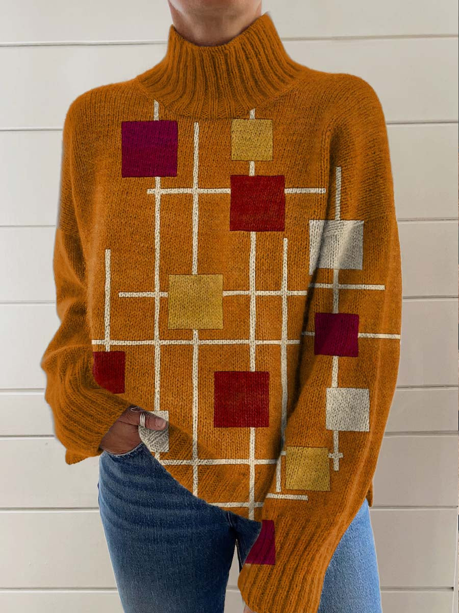 womens-abstract-geometric-pattern-art-print-knit-turtleneck-pullover-sweater-815n