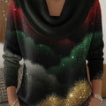 Women's Christmas Pattern Art Print Cowl Neck Sweater