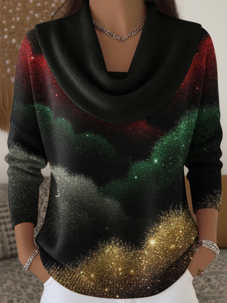 Women's Christmas Pattern Art Print Cowl Neck Sweater