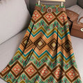 Women's Beautiful Vintage Diamond Geometric Stripe Art Print Cotton Skirt