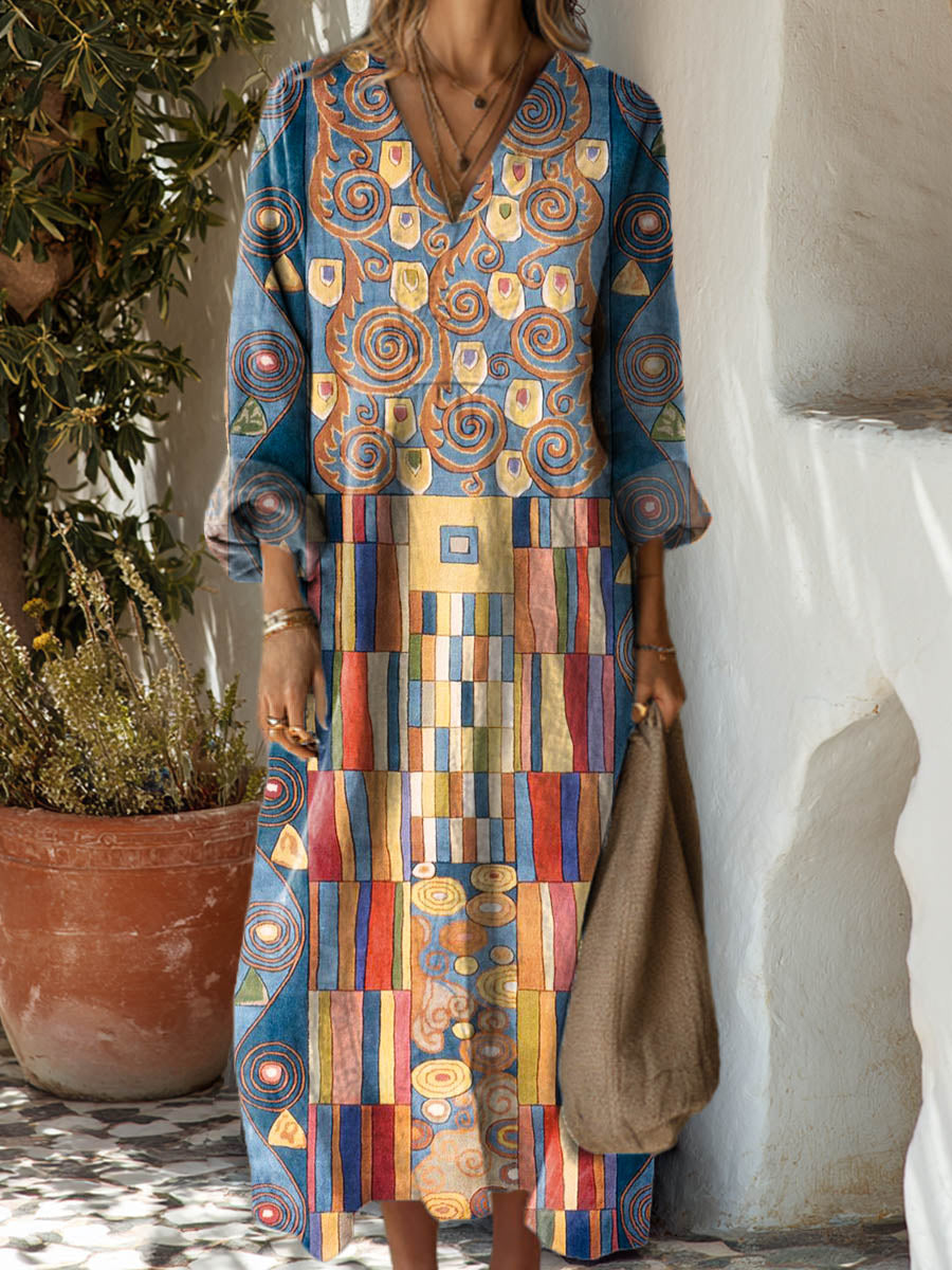 Women's Geometric Pattern Art Print Cotton Dress