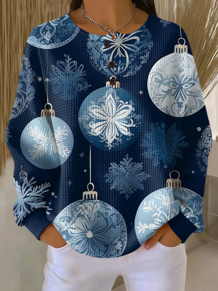 Women's Christmas Snowflakes Lights Pattern Art Print Casual Cotton Sweatshirt