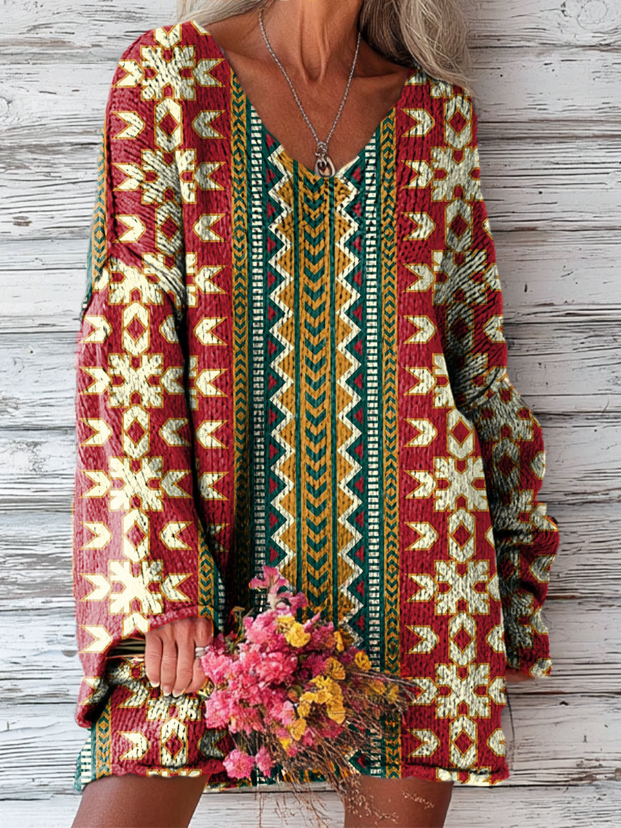 womens-vintage-ethnic-rhombus-geometric-painting-art-print-casual-pullover-sweater-stkz