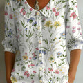 Women's Floral Art Print Casual Stylish Cotton Linen Shirt