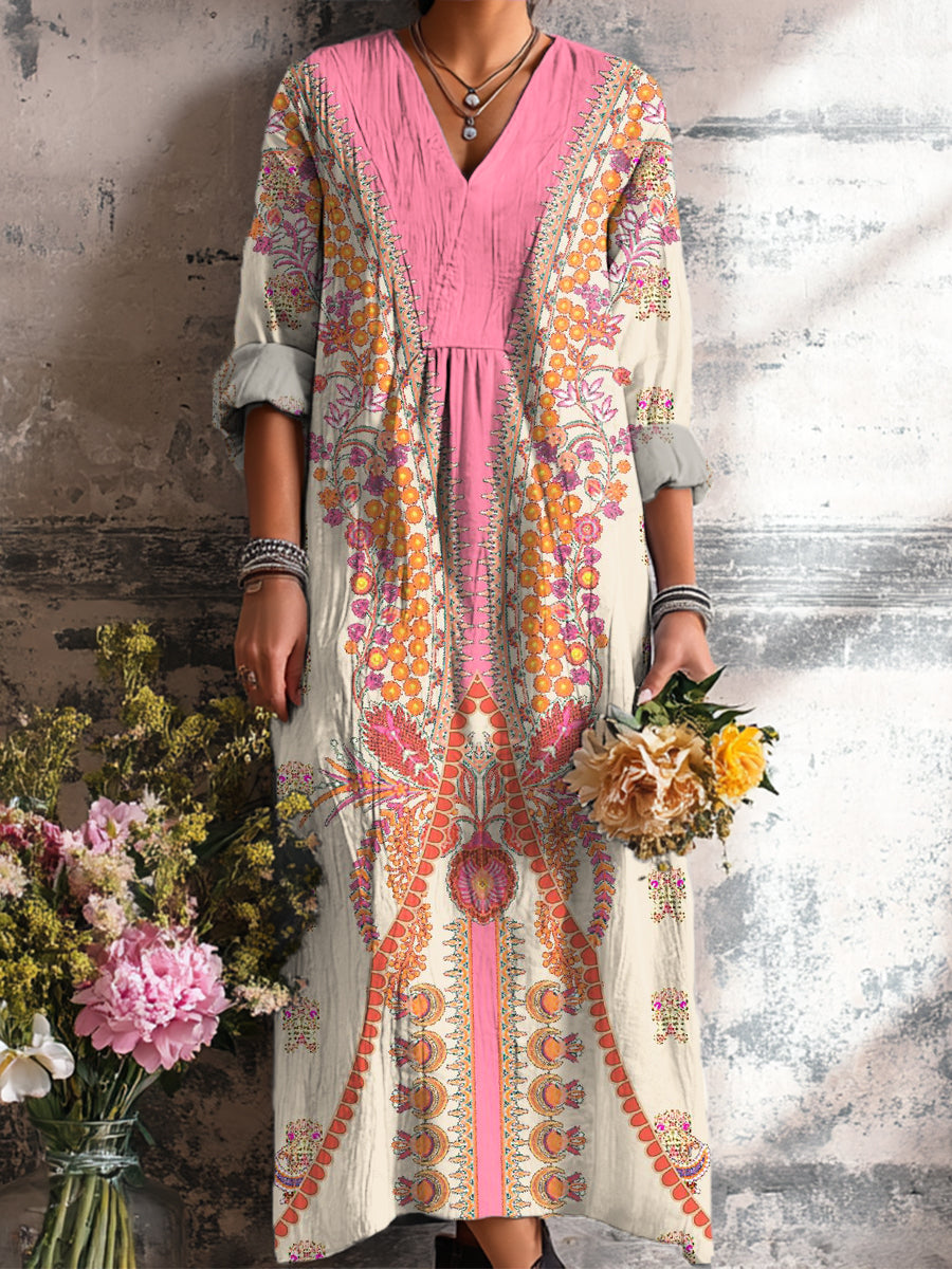 Women's Ethnic Geometric Floral Painting Art Print Dress