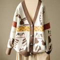 cat-print-contrast-button-cardigan-sweater