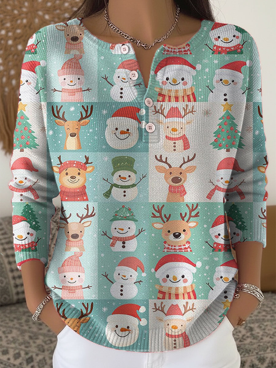 Beautiful Cute Merry Christmas Snowman Elk Painting Art Print Buttoned Cardigan Sweater