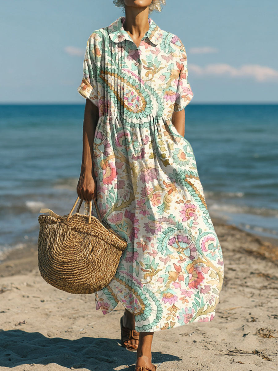 Women's Colorful Floral Totem Art Print Dress