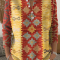 Vintage Ethnic Rhombus Geometric Painting Art Print Buttoned Cardigan Sweater