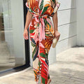Women's Floral Art Print Loose Casual Lapel High-Waist Shirt Long Dress