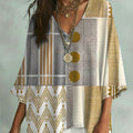 Women's Vintage Geometry Art Print V-neck Loose Shirt