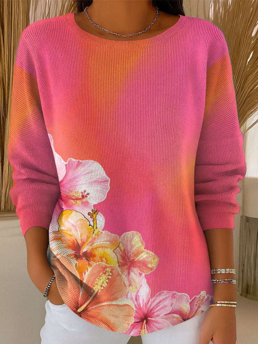 womens-blurred-flowers-and-plants-art-print-casual-pullover-sweater