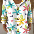 Women's Multi-Color Flowers Printed Casual Hooded Button Sweater