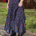 Women's Retro Floral Print Elastic Waist Casual Cotton and Linen Skirt Strapless Dress Two-Way Dress