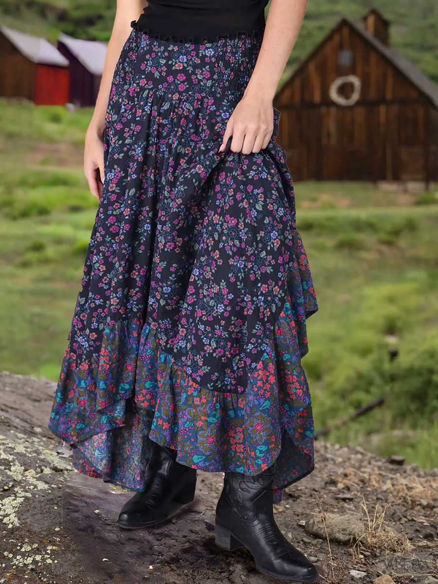 Women's Retro Floral Print Elastic Waist Casual Cotton and Linen Skirt Strapless Dress Two-Way Dress