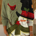 Women's Christmas Vintage Snowman Art Print Casual Pullover Sweater