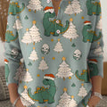 Women's Lovely Christmas Tree Dinosaur Art Print Buttoned Cardigan Sweater