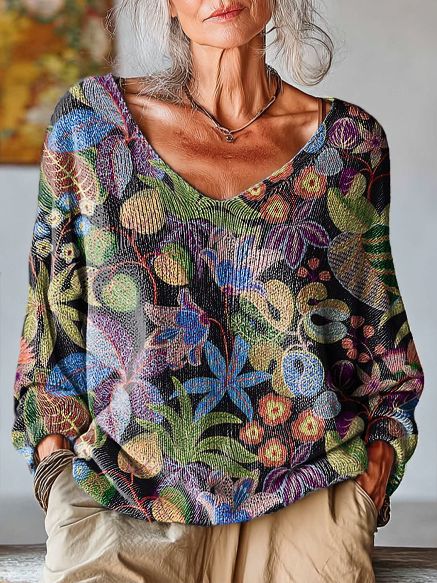 womens-abstract-beautiful-flowers-and-leaves-painting-art-print-casual-pullover-sweater