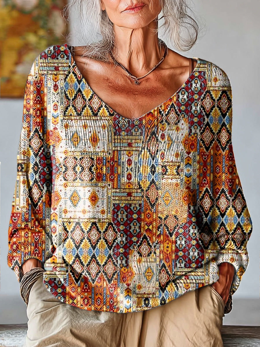 womens-vintage-ethnic-geometric-art-print-casual-pullover-sweater
