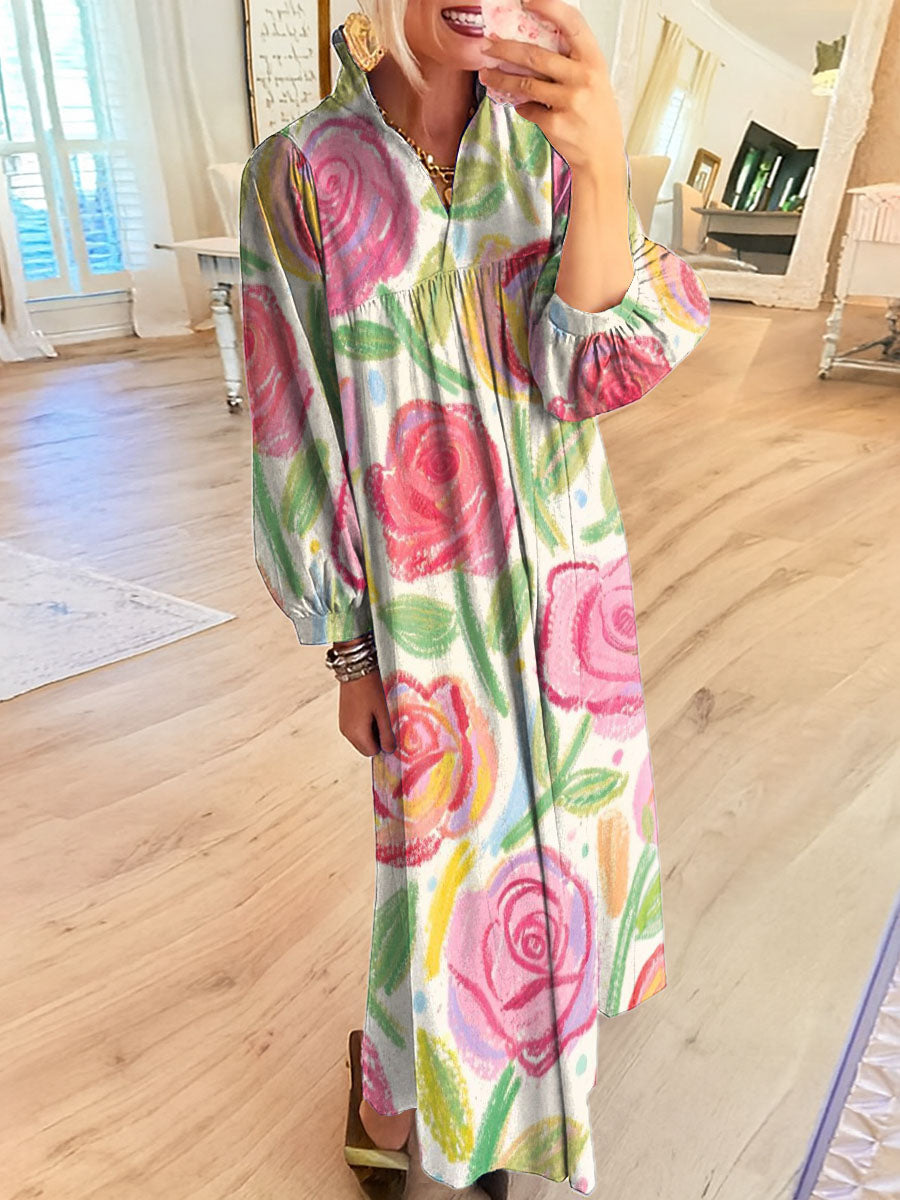 Women's Crayon Roses Art Print Dress