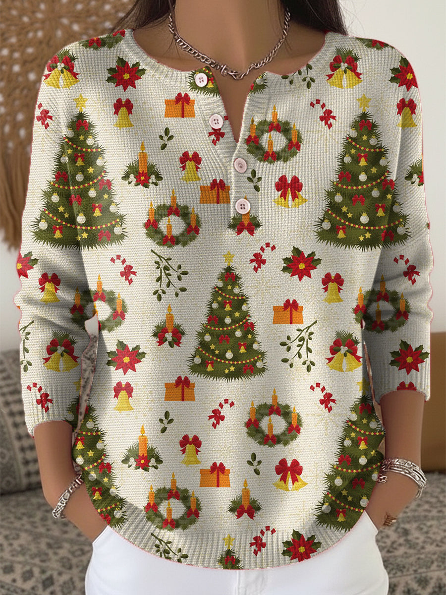 Beautiful Christmas Tree Gift Painting Art Print Buttoned Cardigan Sweater