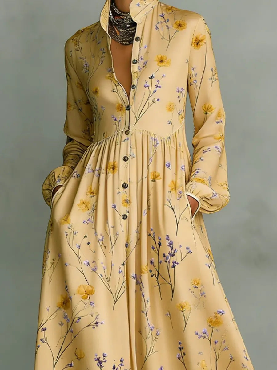 Women's Vintage Floral Art Elegant Romantic Casual Vacation Maxi Dress