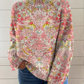 pull-col roulé en maille imprimée à motif floral vintage pour femme 