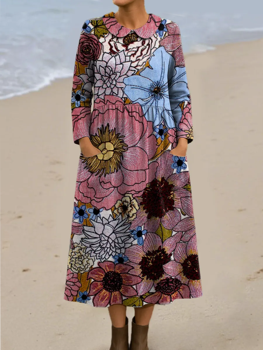 Women's Vintage Floral Art Print Casual Cotton Dress