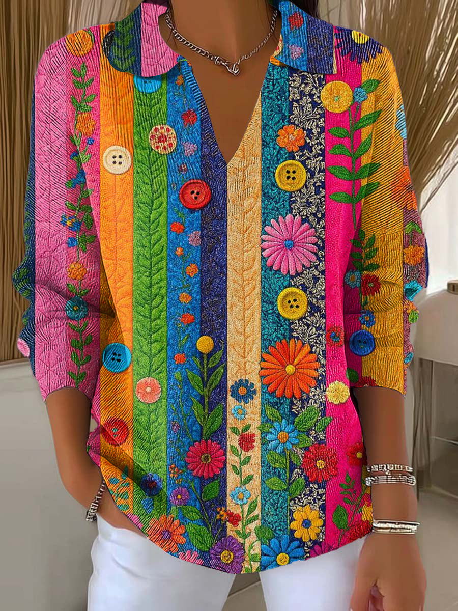 womens-abstract-colorful-striped-floral-painting-art-print-casual-hooded-button-sweater