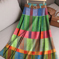 Women's Colorful Geometric Check Art Print Cotton Skirt