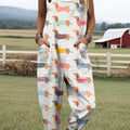 Women's Lovely Dogs Art Print Casual 100% Cotton Wide Leg Jumpsuit